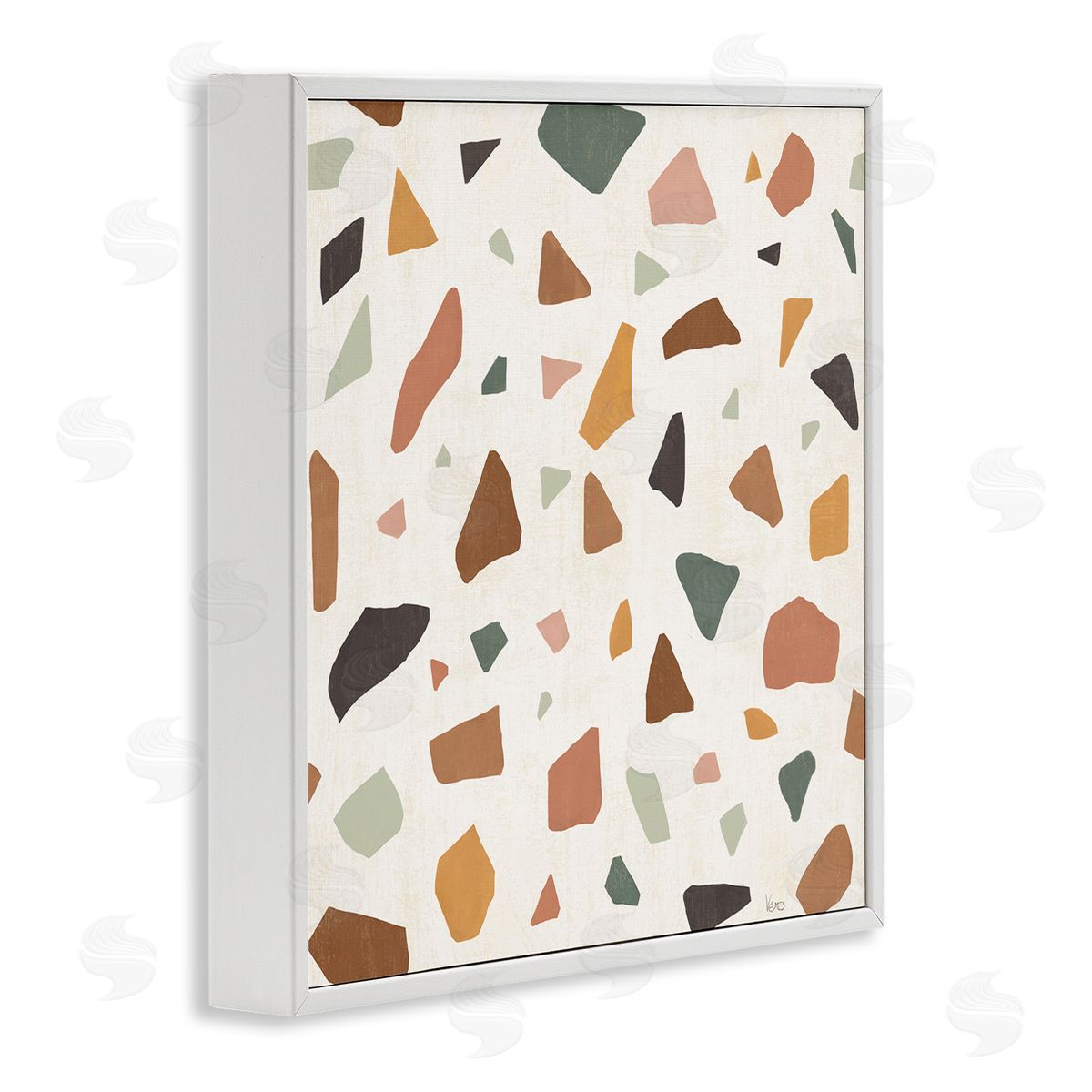 Veronique Charron Abstract Confetti Rock Shapes Neutral Brown Orange Grey White Framed Glicee Wall Art Print