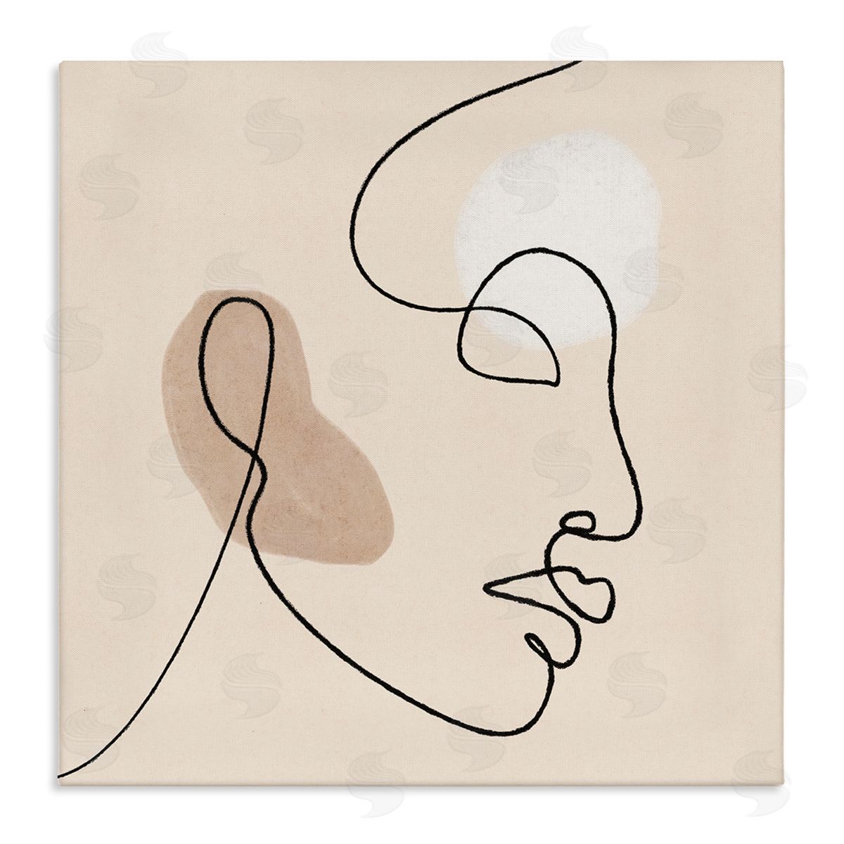 JJ Design House LLC Minimal Face Line Drawing Abstract Brown Tan Shapes Stretched Canvas Wall Art Print