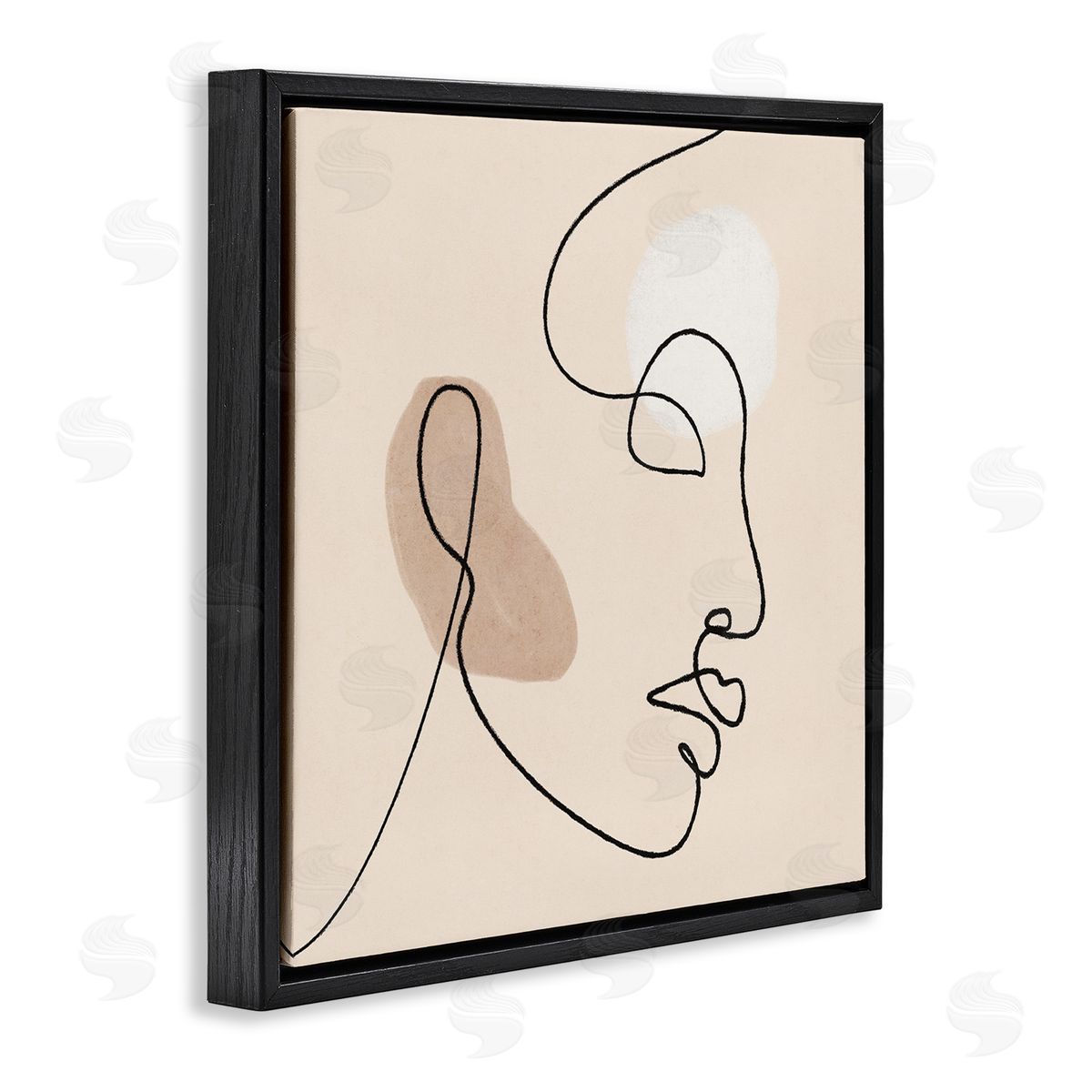 JJ Design House LLC Minimal Face Line Drawing Abstract Brown Tan Shapes Black Floating Frame Canvas Wall Art Print