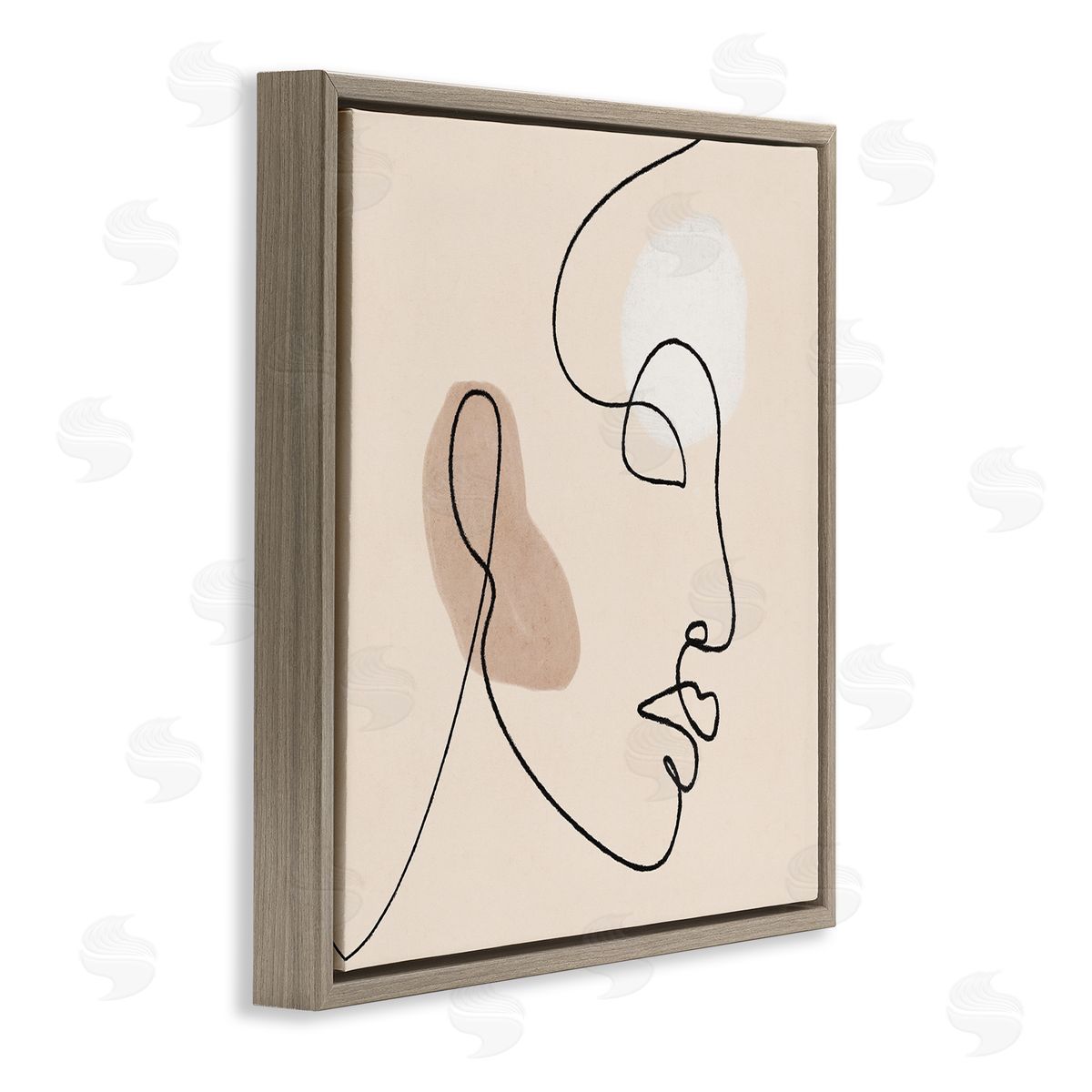 JJ Design House LLC Minimal Face Line Drawing Abstract Brown Tan Shapes Brown Floating Frame Canvas Wall Art Print