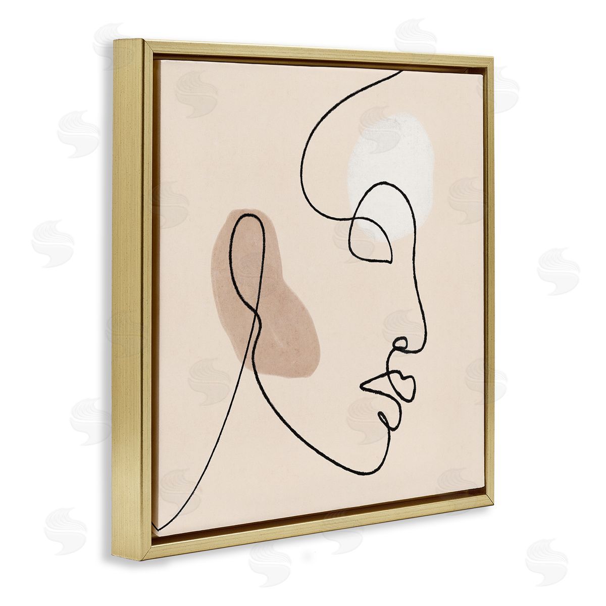 JJ Design House LLC Minimal Face Line Drawing Abstract Brown Tan Shapes Gold Floating Frame Canvas Wall Art Print