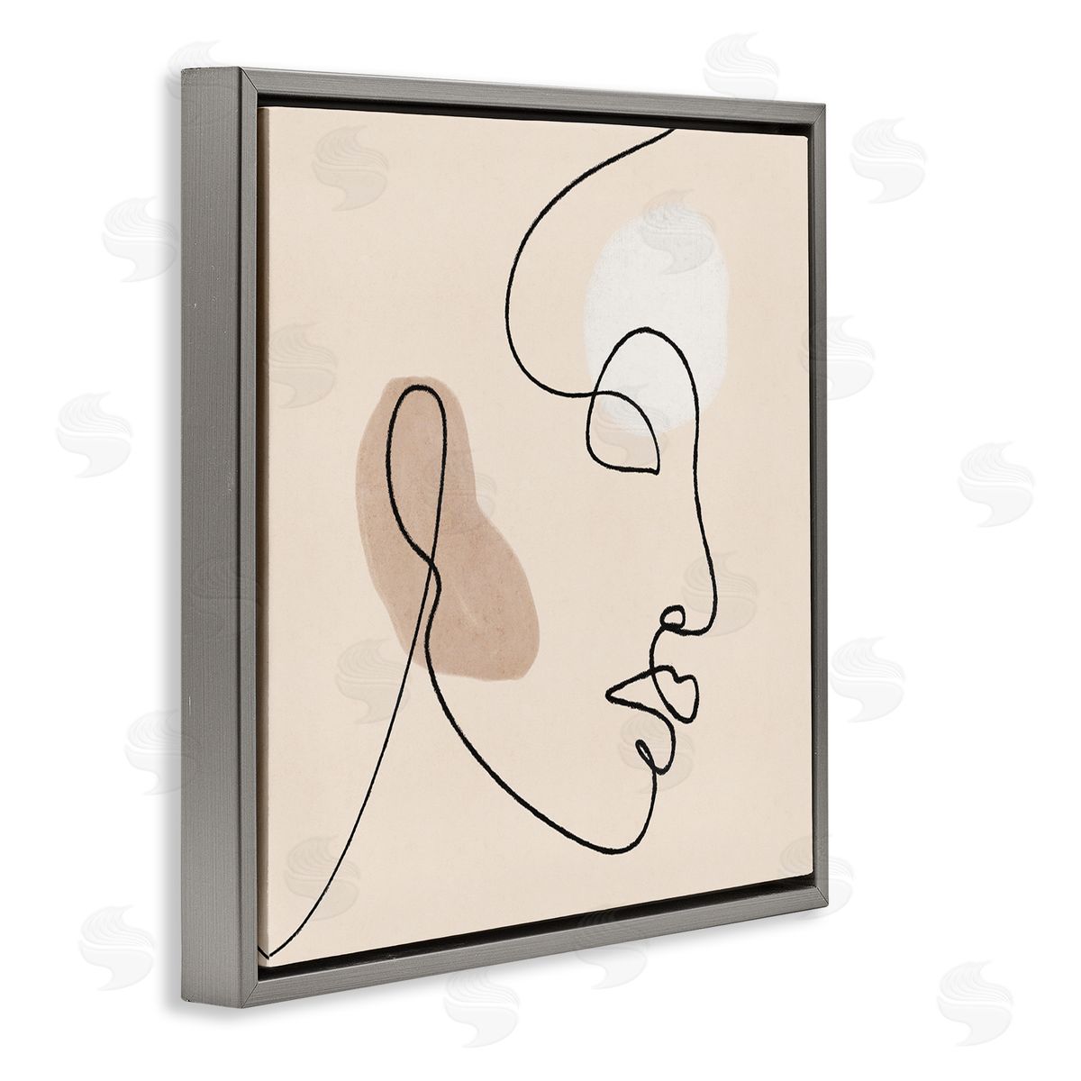 JJ Design House LLC Minimal Face Line Drawing Abstract Brown Tan Shapes Gray Floating Frame Canvas Wall Art Print