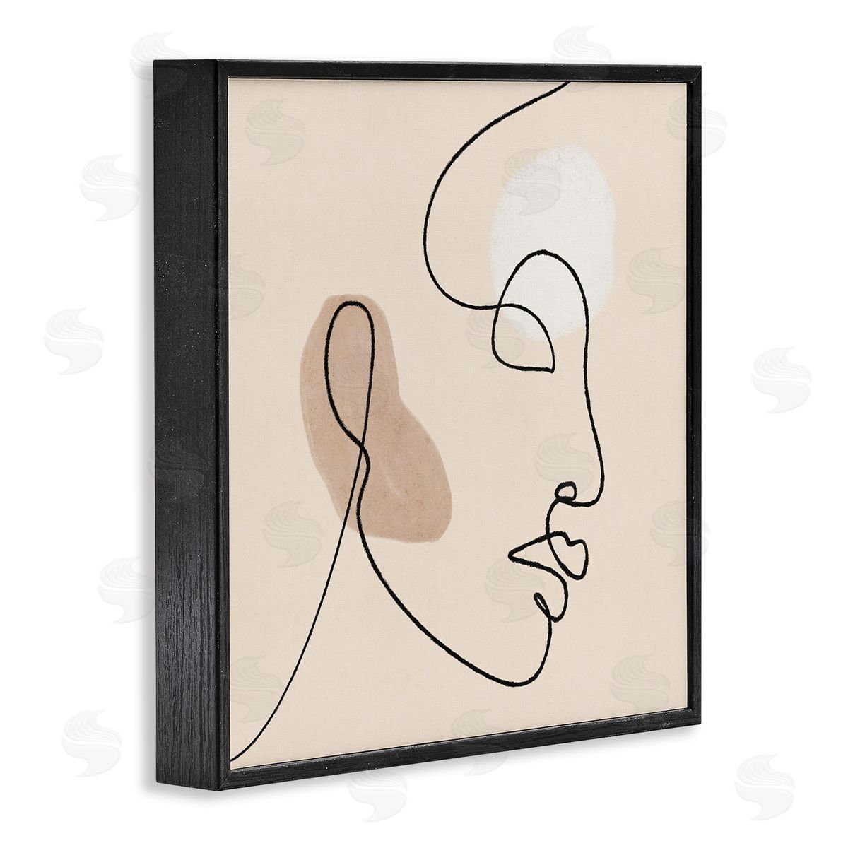 JJ Design House LLC Minimal Face Line Drawing Abstract Brown Tan Shapes Black Framed Glicee Wall Art Print