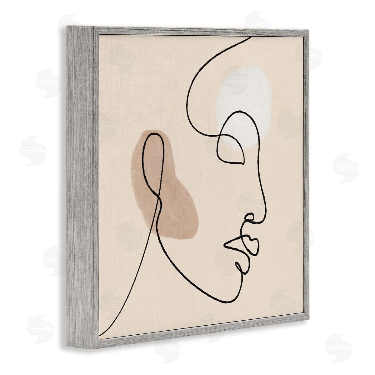 JJ Design House LLC Minimal Face Line Drawing Abstract Brown Tan Shapes Gray Framed Glicee Wall Art Print
