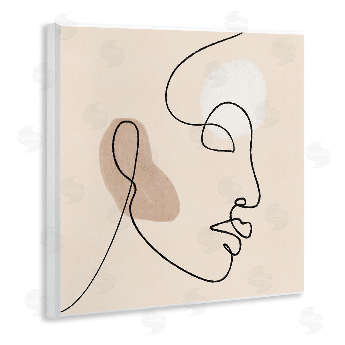 JJ Design House LLC Minimal Face Line Drawing Abstract Brown Tan Shapes Wooden Wall Plaque Art Print