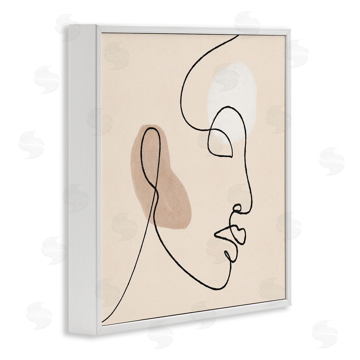 JJ Design House LLC Minimal Face Line Drawing Abstract Brown Tan Shapes White Framed Glicee Wall Art Print