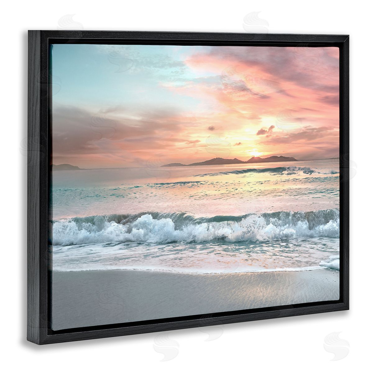 Morning Sunrise Beach Landscape Black Floating Frame Canvas Wall Art, Home Decor by Mike Calascibetta