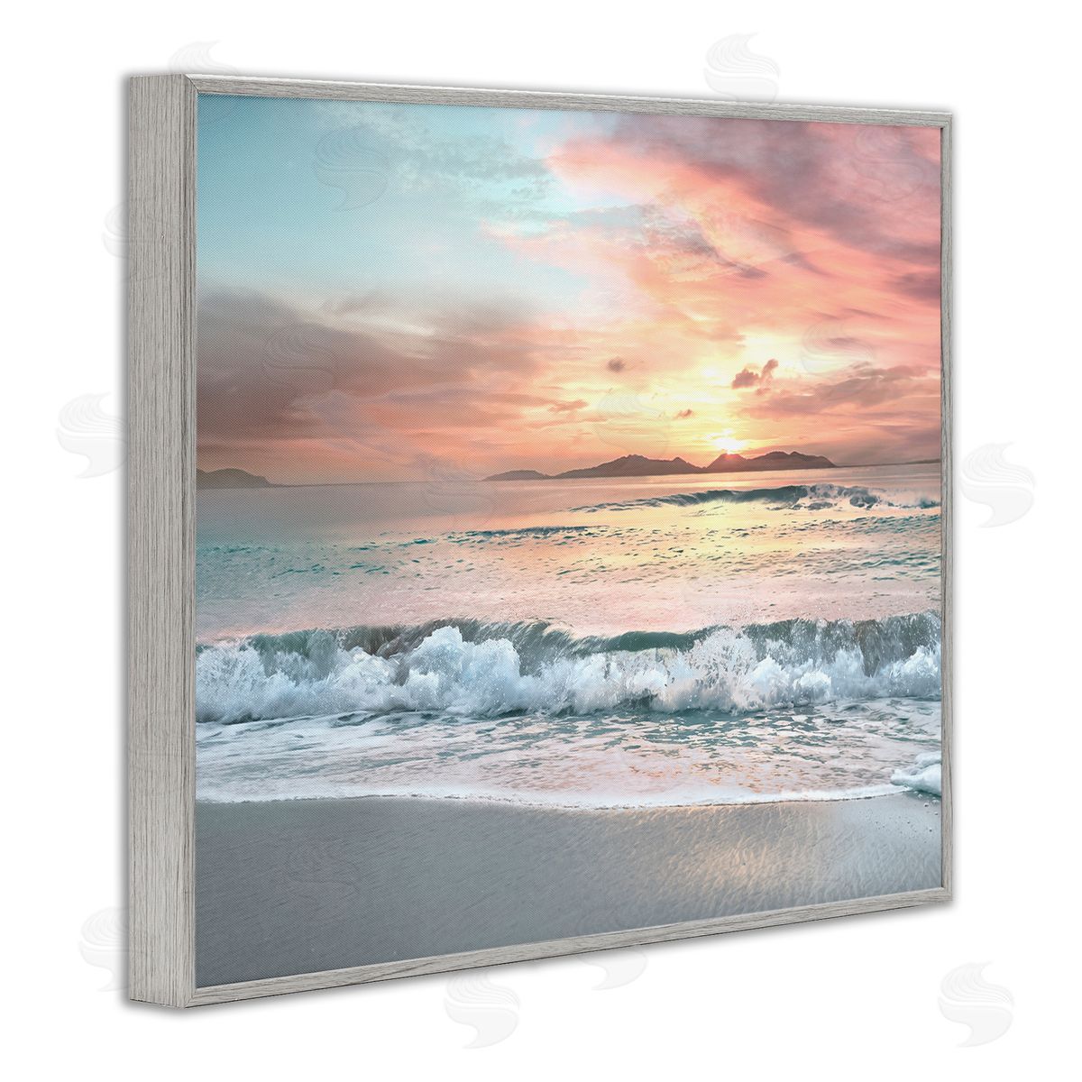 Morning Sunrise Beach Landscape Grey Frame Print Wall Art, Home Decor by Mike Calascibetta
