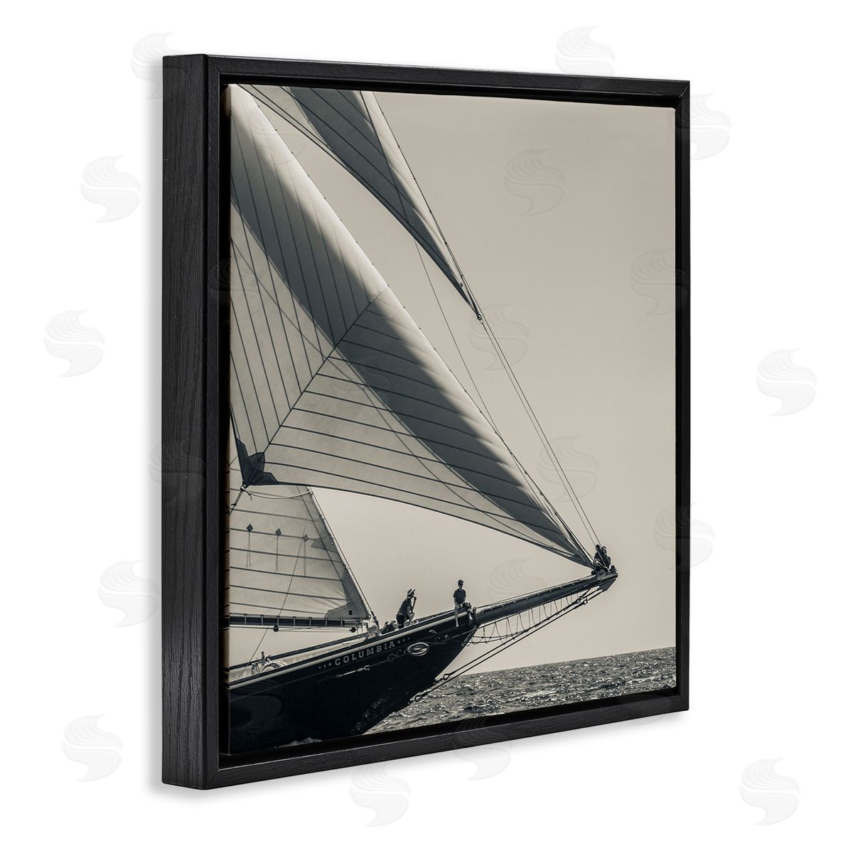 Danita Delimont Vintage Ocean Ship Photography People Resting on Bow Black Floating Frame Canvas Wall Art Print
