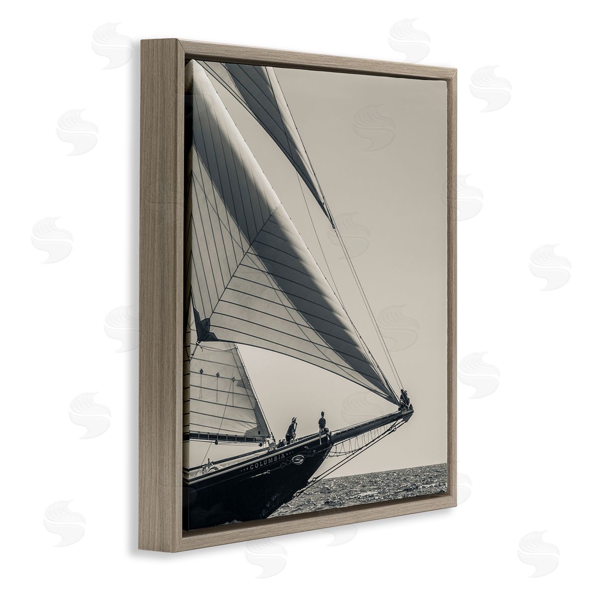 Danita Delimont Vintage Ocean Ship Photography People Resting on Bow Brown Floating Frame Canvas Wall Art Print