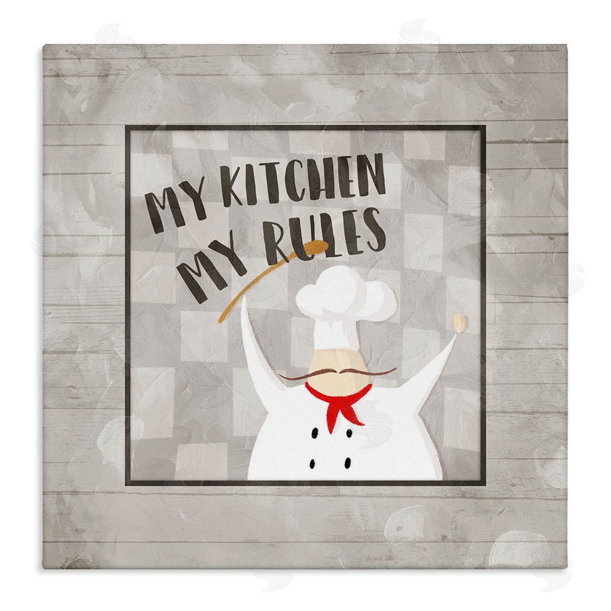 Milli Villa My Kitchen My Rules Phrase French Mustache Chef Stretched Canvas Wall Art Print