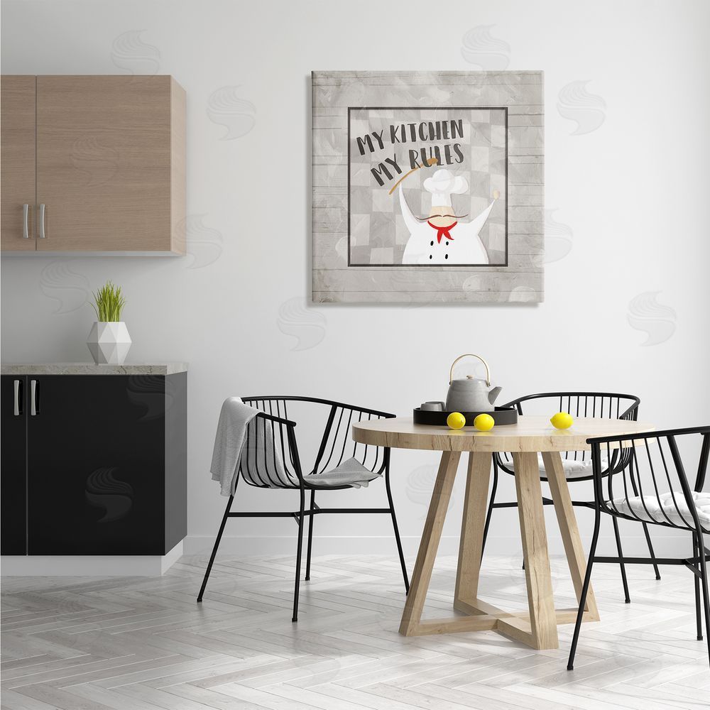 Milli Villa My Kitchen My Rules Phrase French Mustache Chef Canvas Wall Art in Room