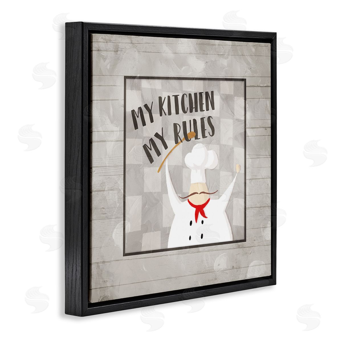 Milli Villa My Kitchen My Rules Phrase French Mustache Chef Black Floating Frame Canvas Wall Art Print