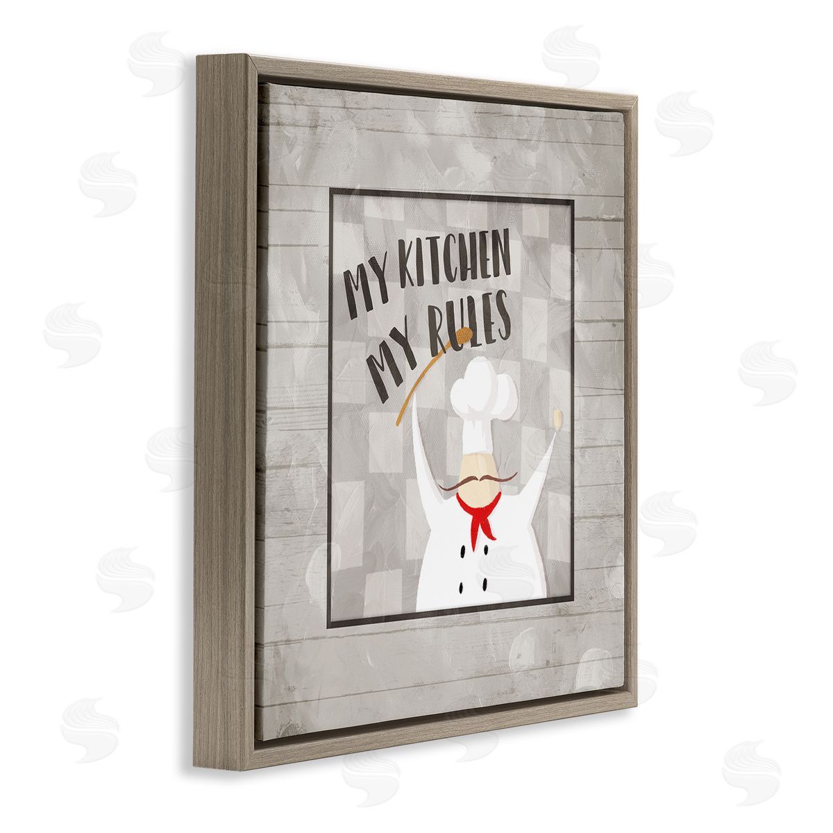 Milli Villa My Kitchen My Rules Phrase French Mustache Chef Brown Floating Frame Canvas Wall Art Print
