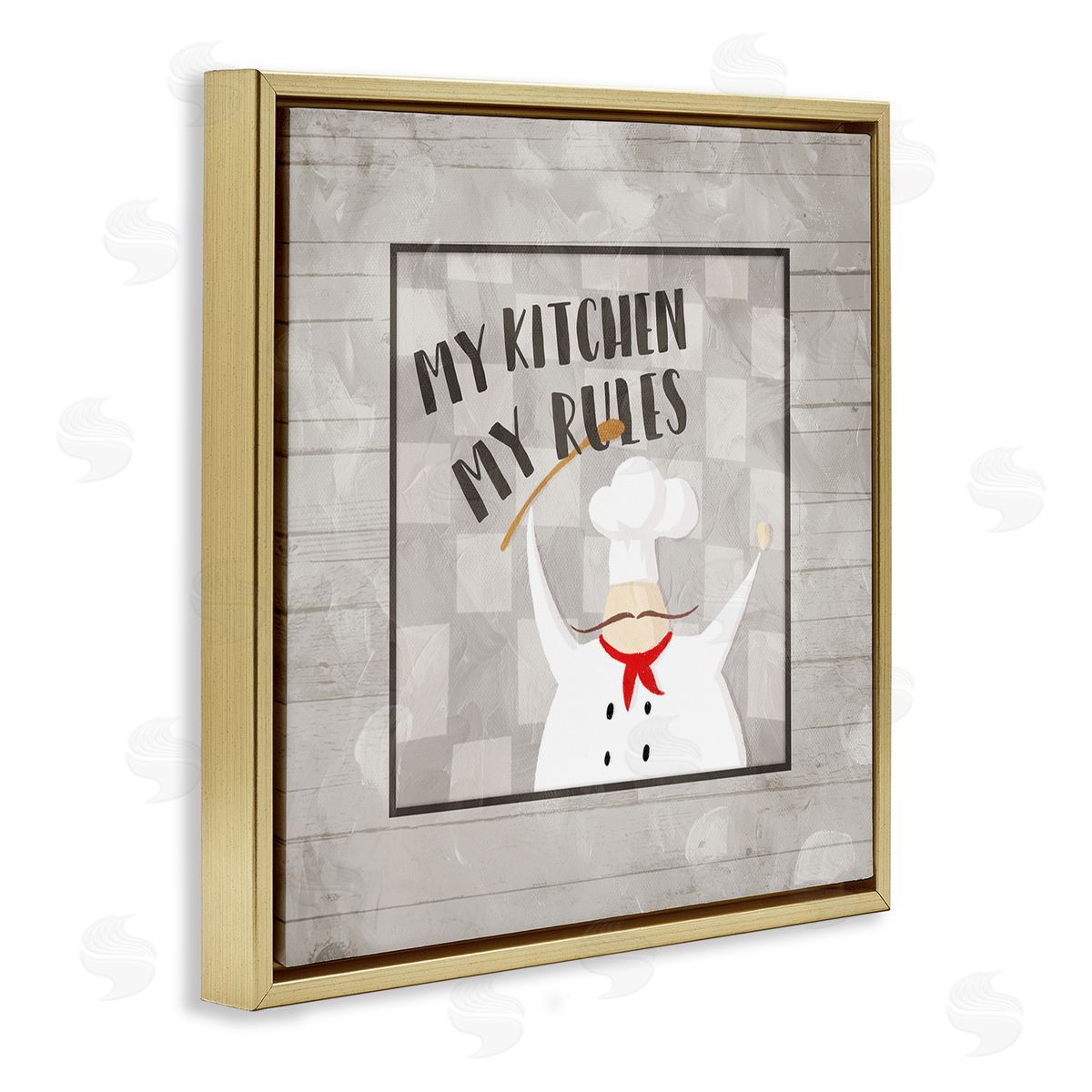 Milli Villa My Kitchen My Rules Phrase French Mustache Chef Gold Floating Frame Canvas Wall Art Print