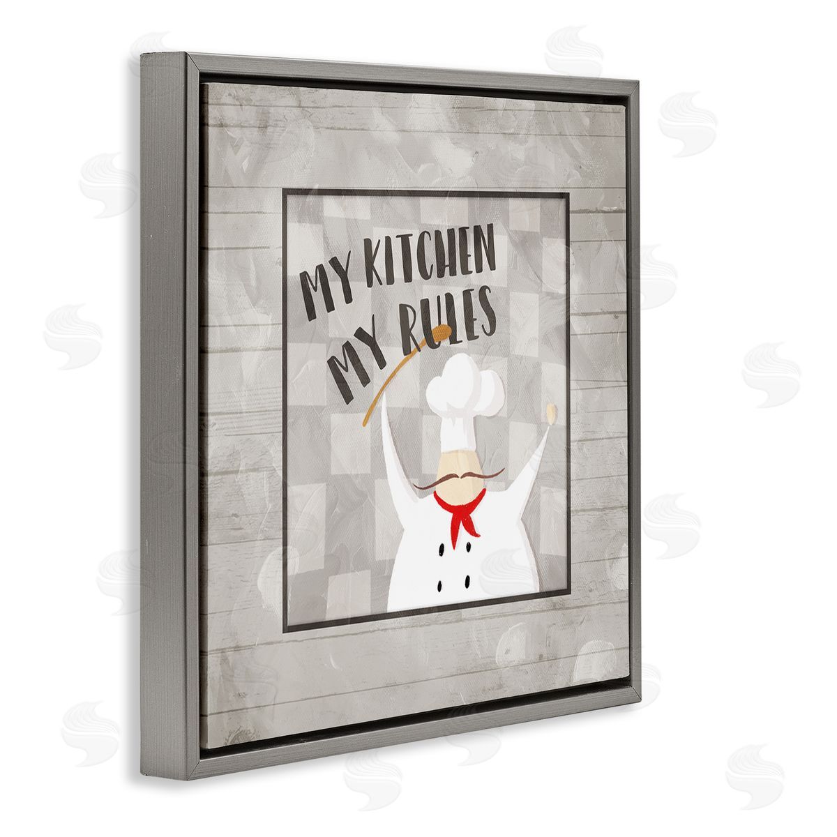 Milli Villa My Kitchen My Rules Phrase French Mustache Chef Gray Floating Frame Canvas Wall Art Print