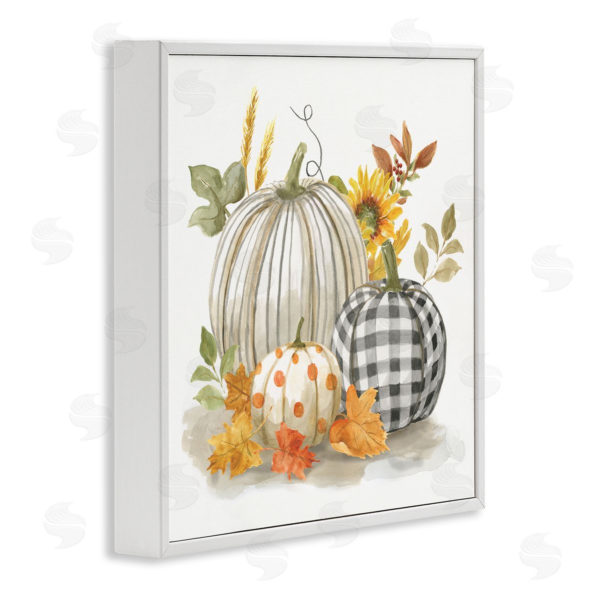 Patterned Pumpkins Autumn Harvest White Frame Print Wall Art, Home Decor by Nan