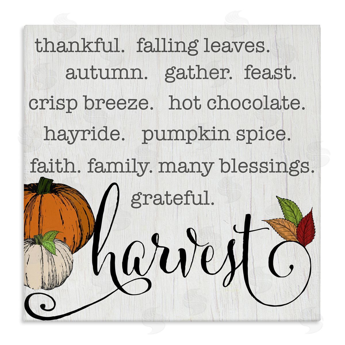 CAD Designs Fall Harvest Phrase List Farm Pumpkins Autumn Leaves Stretched Canvas Wall Art Print