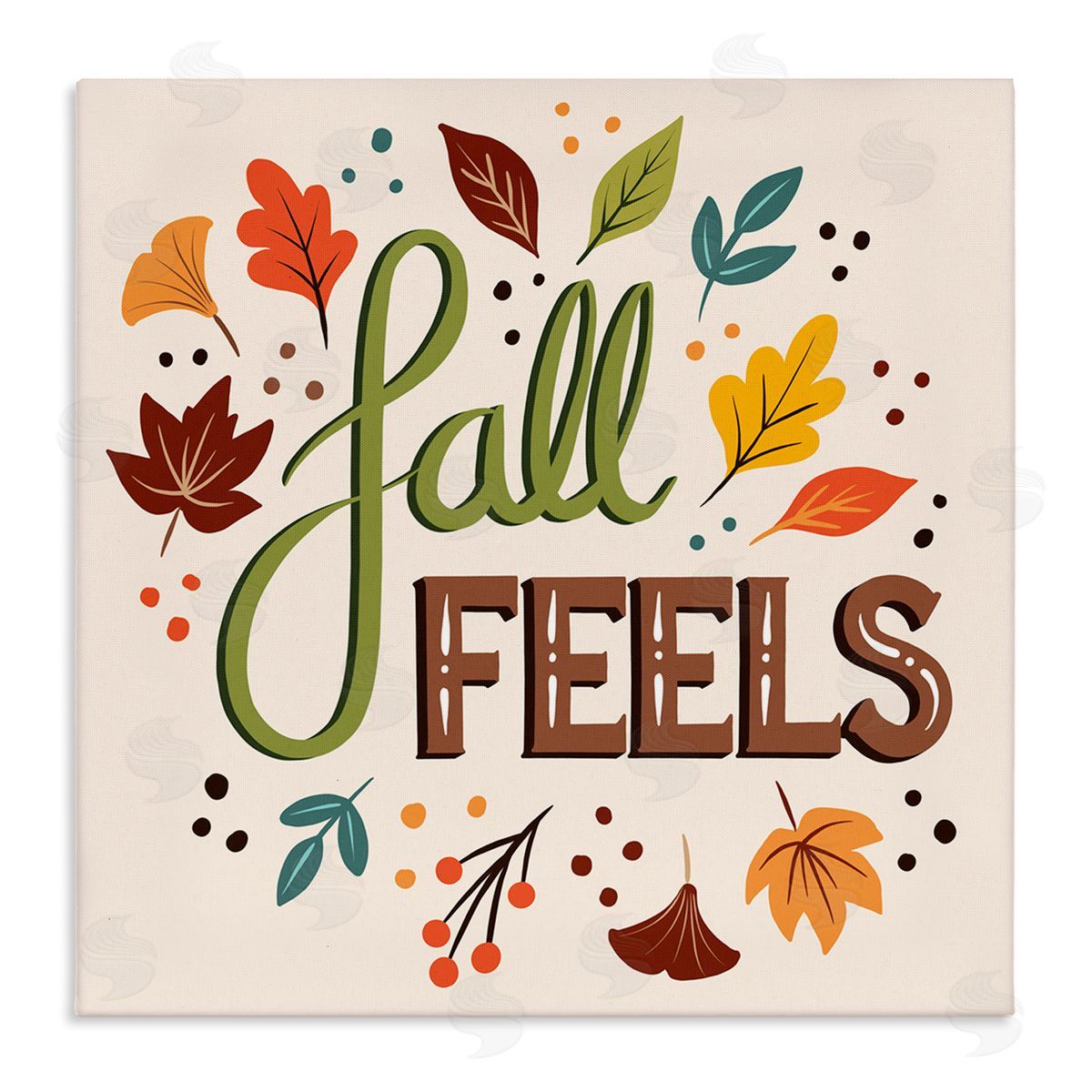 Jo Taylor Fall Feels Phrase Festive Harvest Foliage Autumn Leaves Stretched Canvas Wall Art Print