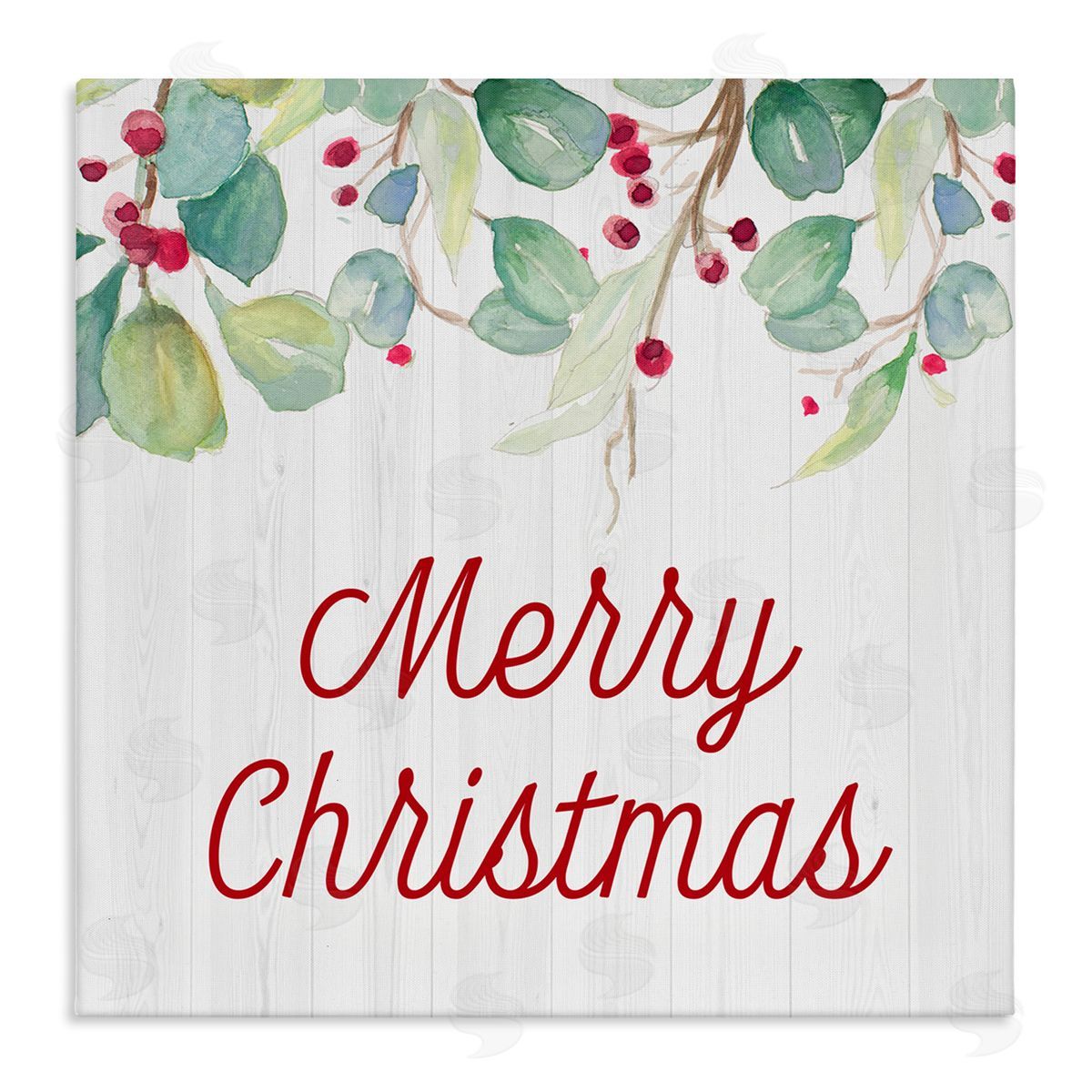 Patricia Pinto Merry Christmas Sentiment Festive Falling Red Holly Vines Stretched Canvas Wall Art Print