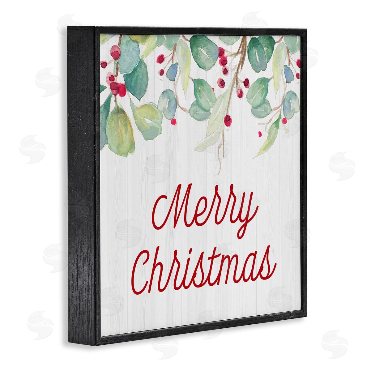 Patricia Pinto Merry Christmas Sentiment Festive Falling Red Holly Vines Black Framed Glicee Wall Art Print