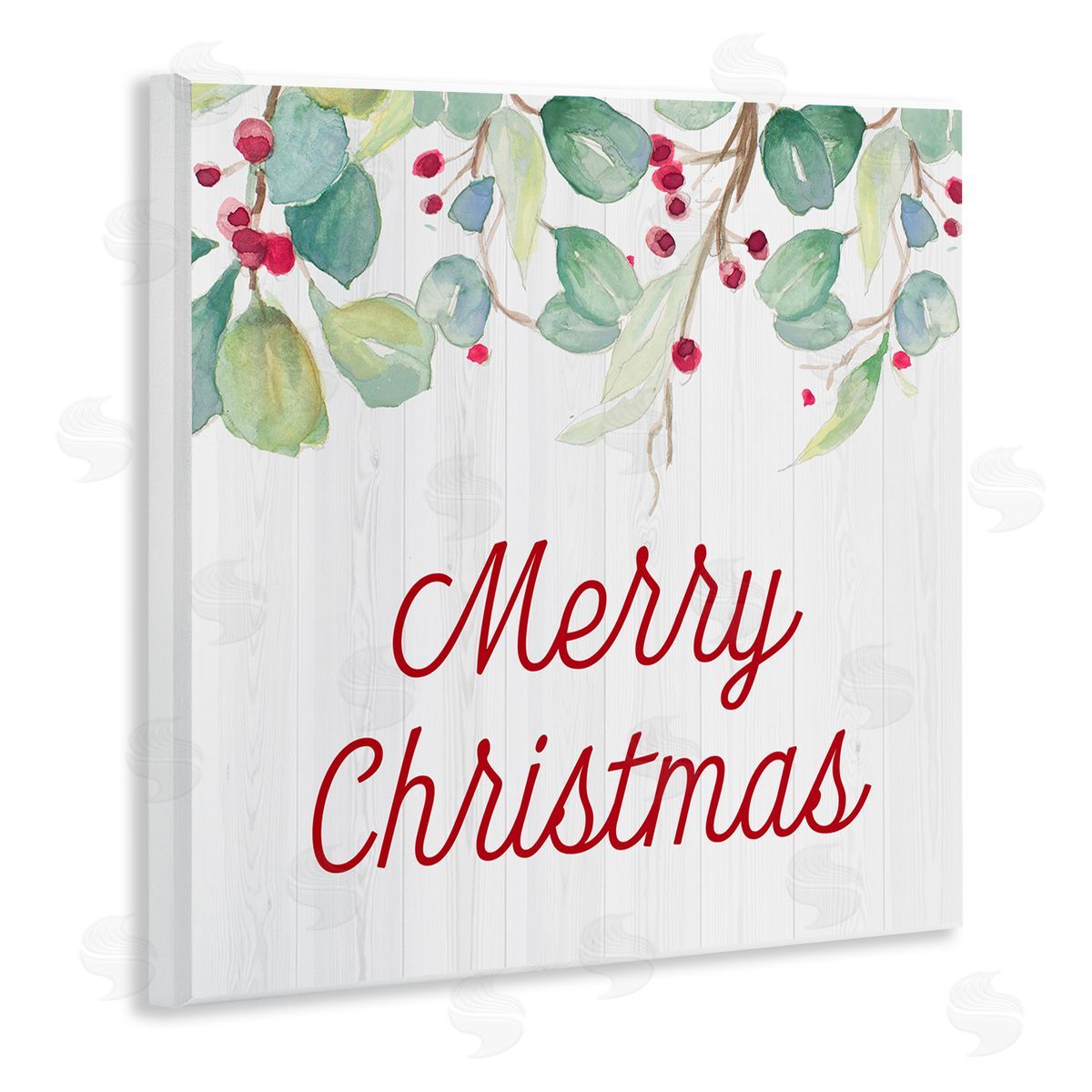Patricia Pinto Merry Christmas Sentiment Festive Falling Red Holly Vines Wooden Wall Plaque Art Print