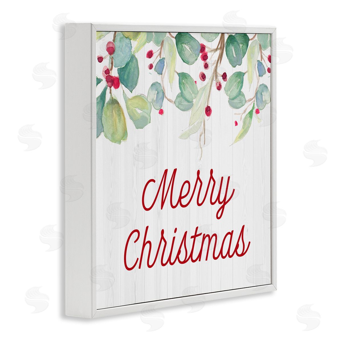 Patricia Pinto Merry Christmas Sentiment Festive Falling Red Holly Vines White Framed Glicee Wall Art Print