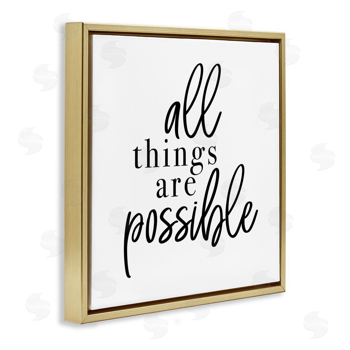 Jessica Mundo All Things Are Possible Motivational Phrase Minimal Typography Gold Floating Frame Canvas Wall Art Print