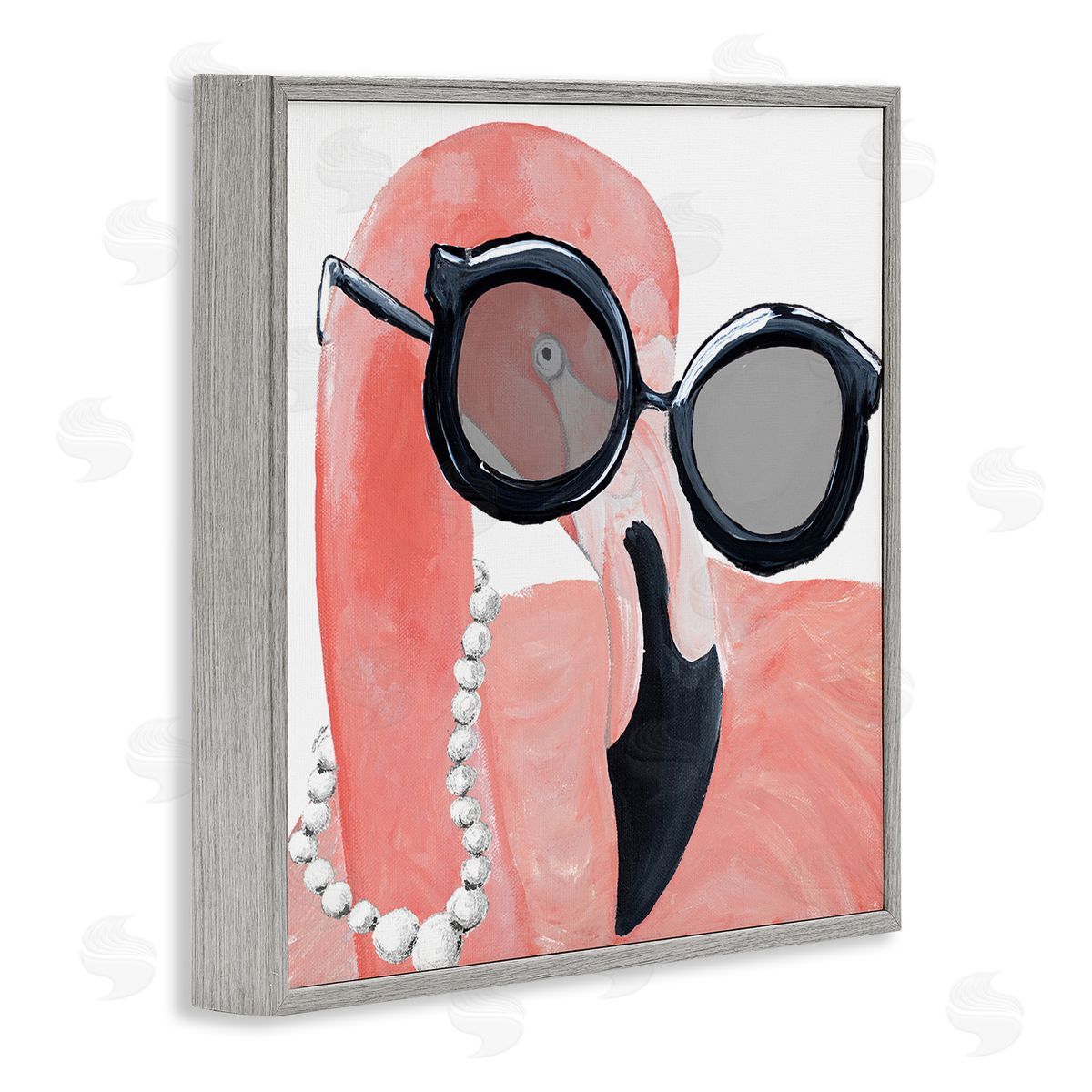 Flamingo with Glam Pearls Grey Frame Print Wall Art, Home Decor by Gina Ritter