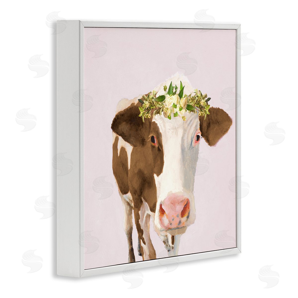 Jenny Green Country Farm Cow White Flower Crown Boho Pink White Framed Glicee Wall Art Print