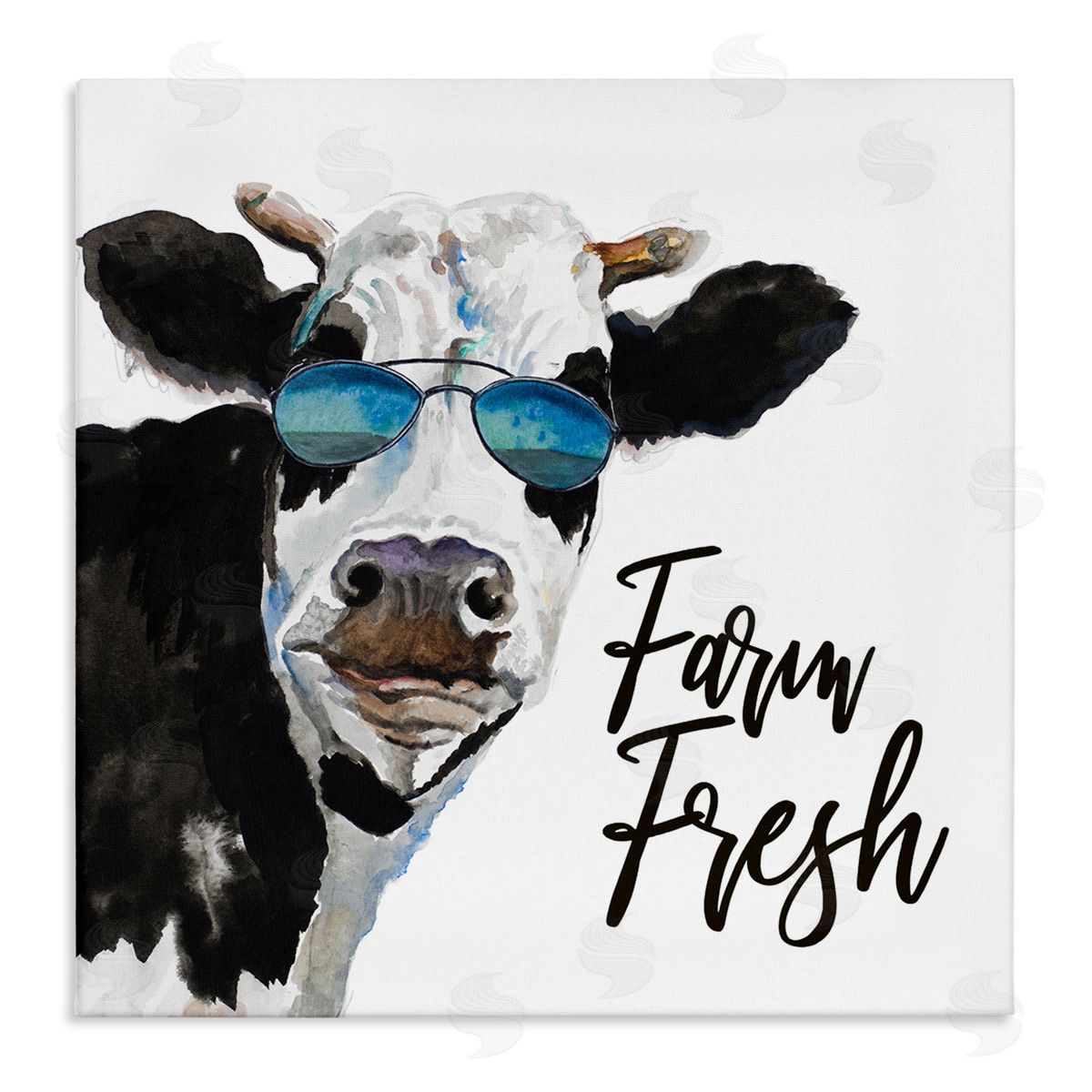 Patricia Pinto Farm Fresh Funny Dairy Cow Phrase Aviator Shades Stretched Canvas Wall Art Print