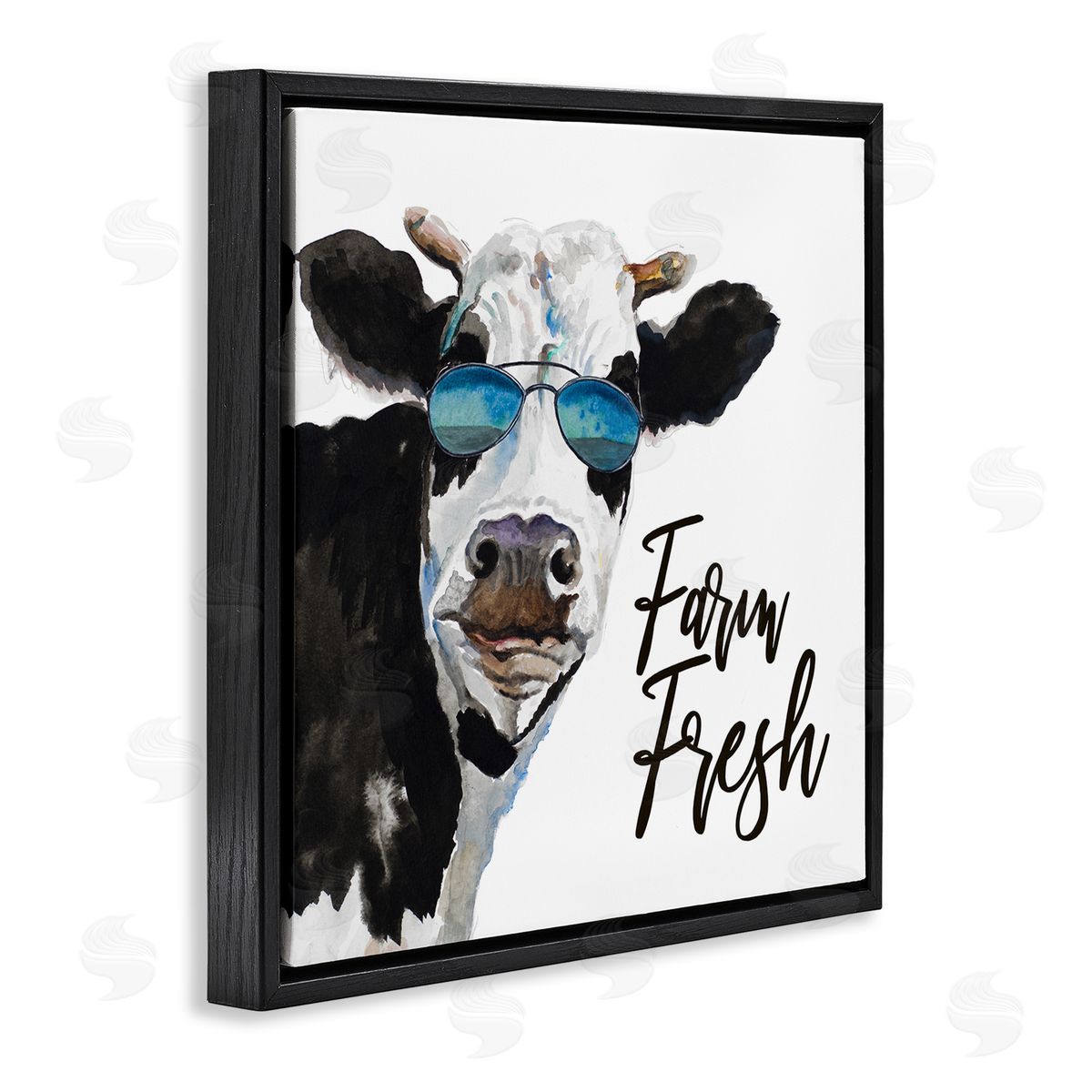Patricia Pinto Farm Fresh Funny Dairy Cow Phrase Aviator Shades Black Floating Frame Canvas Wall Art Print