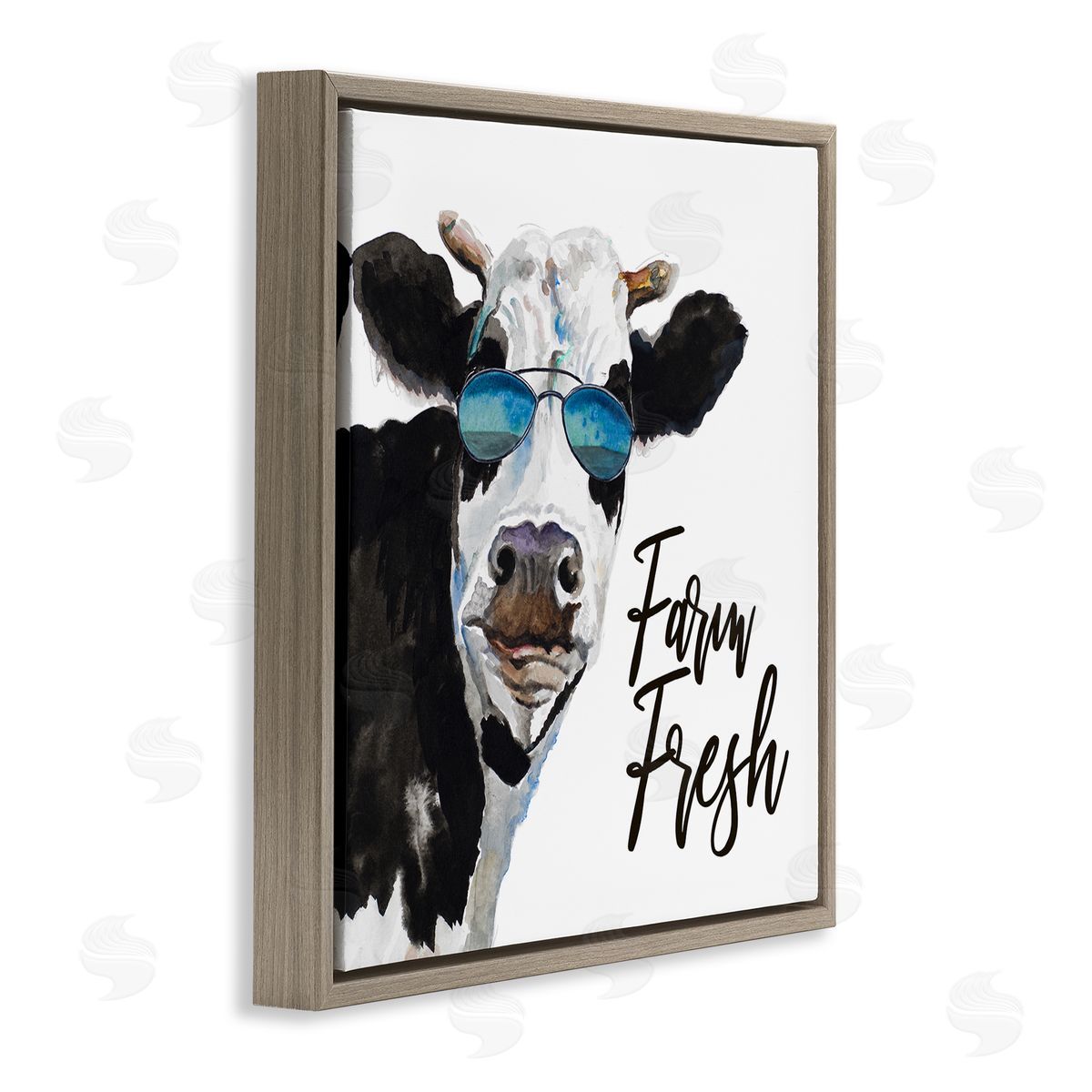 Patricia Pinto Farm Fresh Funny Dairy Cow Phrase Aviator Shades Brown Floating Frame Canvas Wall Art Print