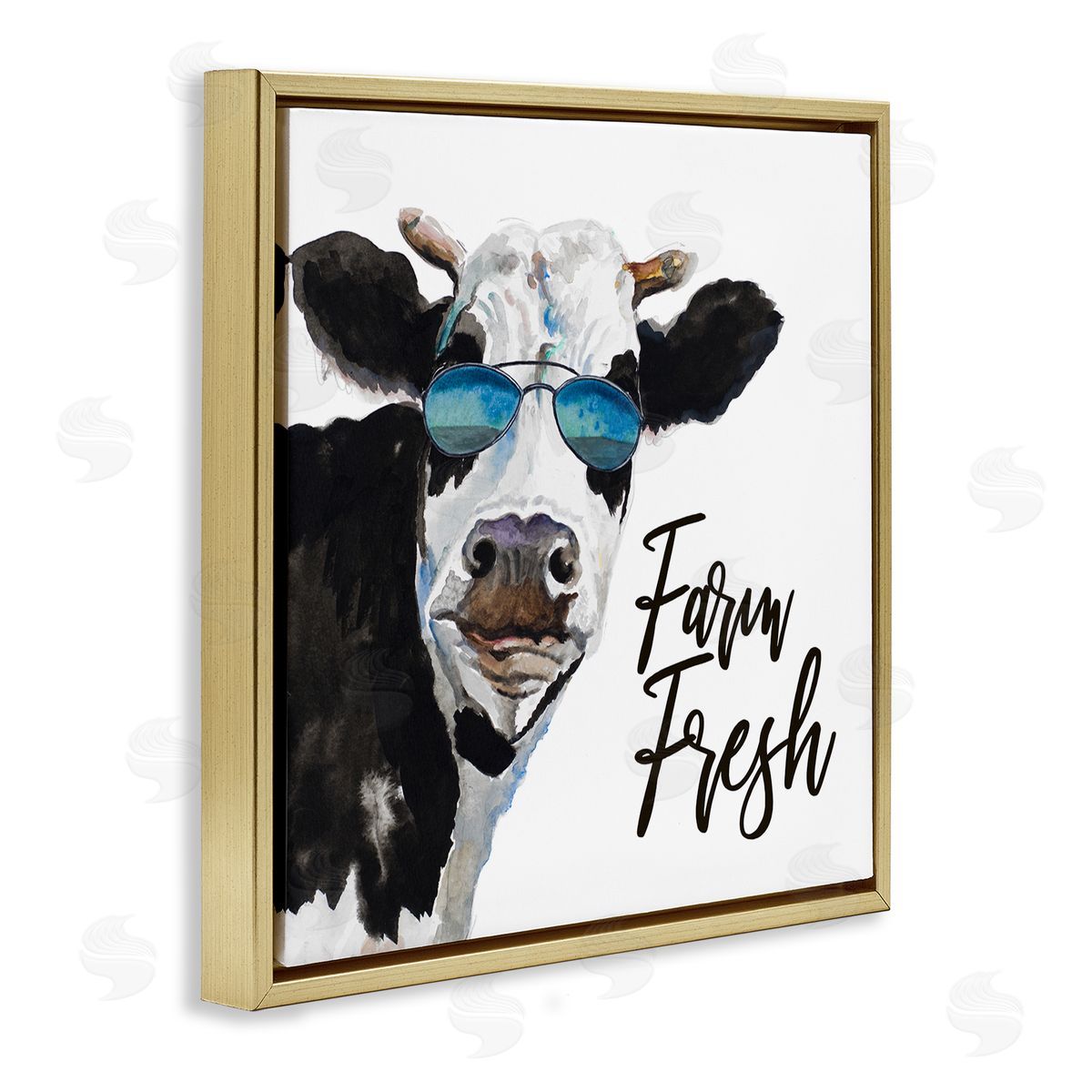 Patricia Pinto Farm Fresh Funny Dairy Cow Phrase Aviator Shades Gold Floating Frame Canvas Wall Art Print