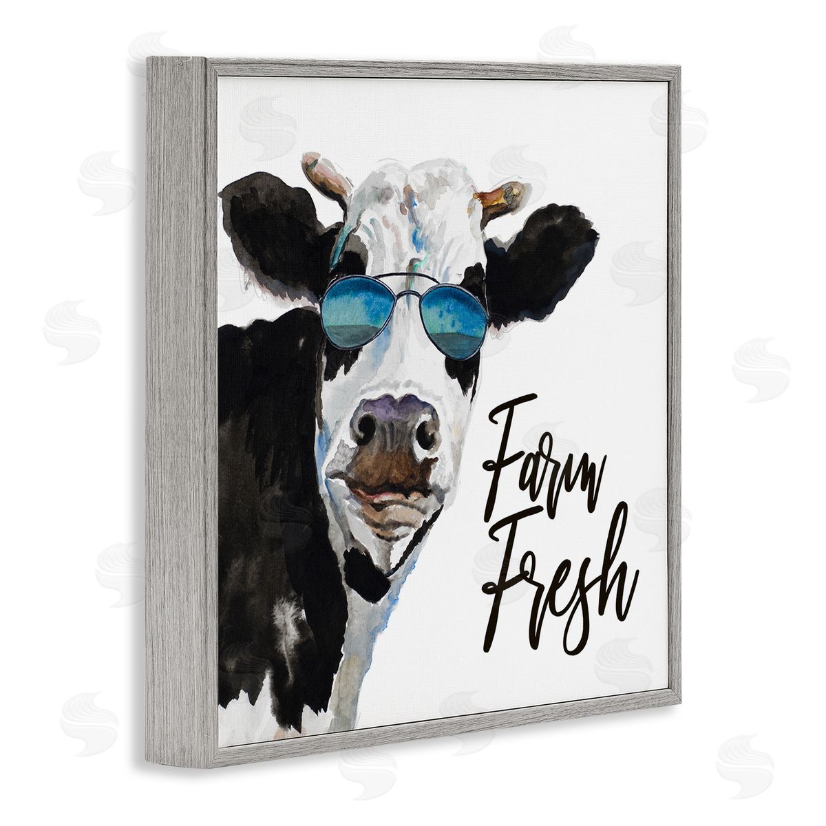 Patricia Pinto Farm Fresh Funny Dairy Cow Phrase Aviator Shades Gray Framed Glicee Wall Art Print