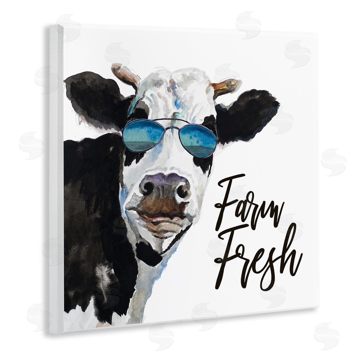 Patricia Pinto Farm Fresh Funny Dairy Cow Phrase Aviator Shades Wooden Wall Plaque Art Print