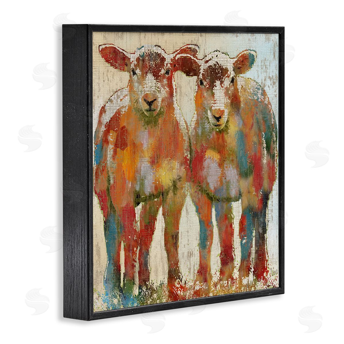 Nan Abstract Sheep Pair Contemporary Rustic Patchwork Pattern Black Framed Glicee Wall Art Print