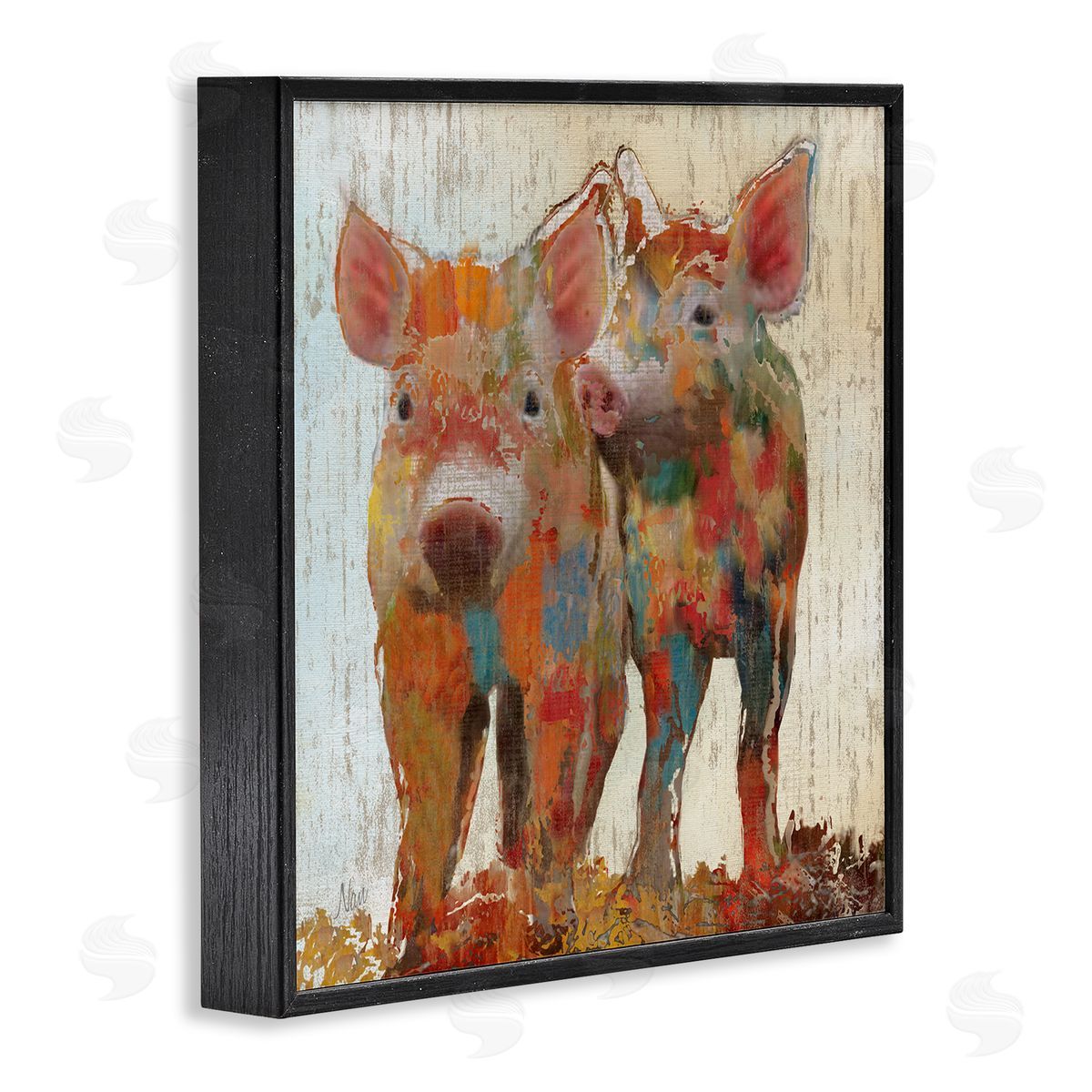 Nan Rustic Farm Pigs Abstract Contemporary Patchwork Pattern Black Framed Glicee Wall Art Print