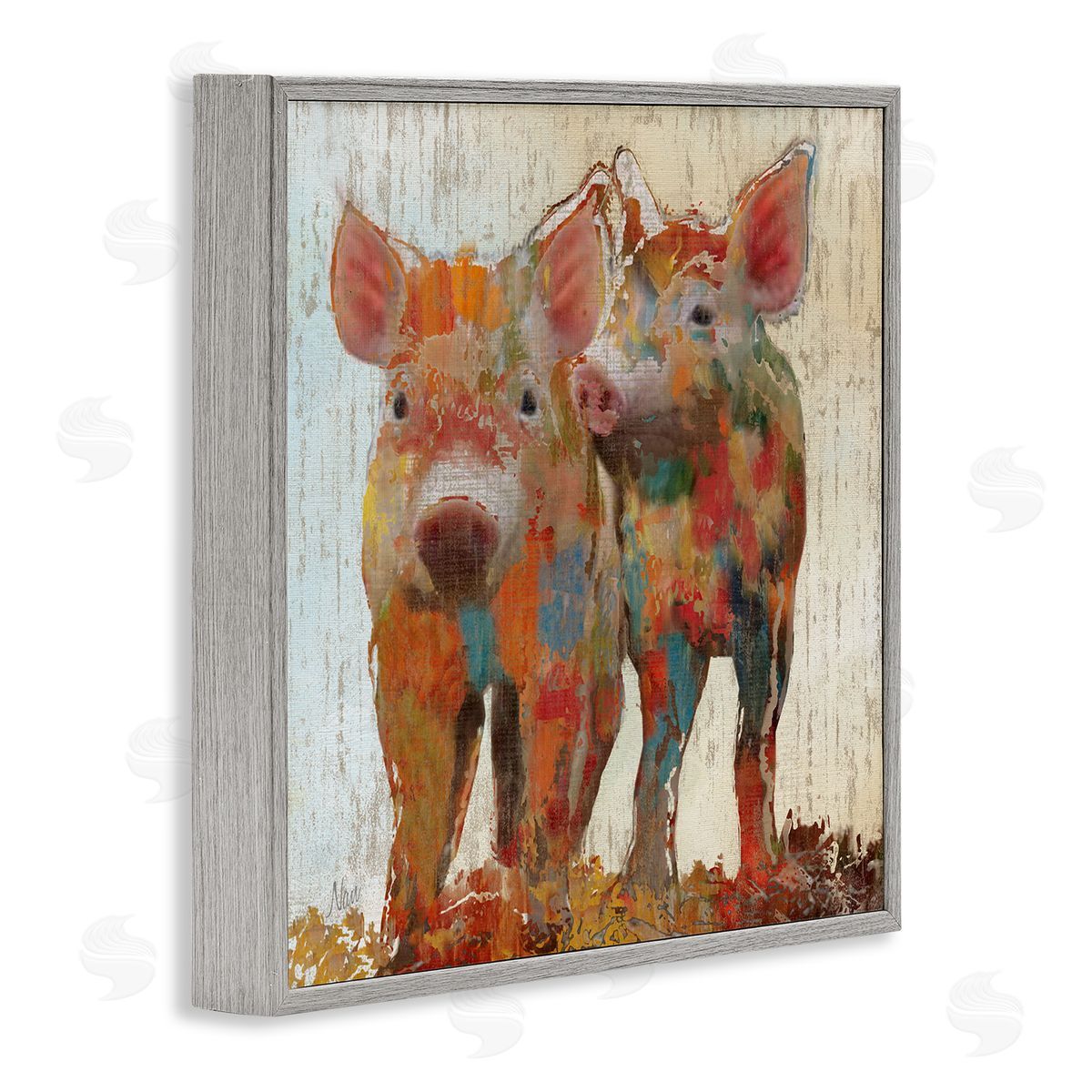 Nan Rustic Farm Pigs Abstract Contemporary Patchwork Pattern Gray Framed Glicee Wall Art Print