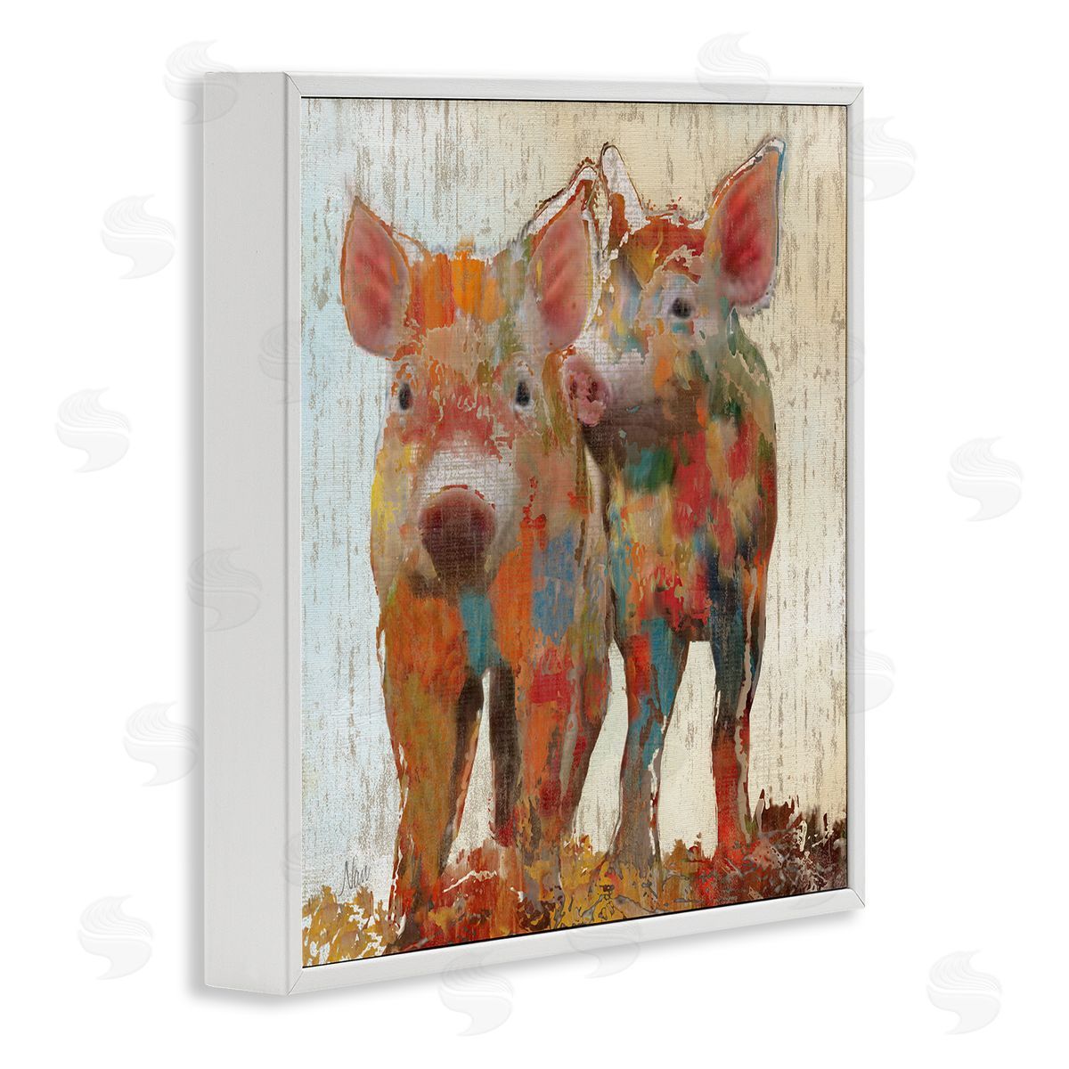 Nan Rustic Farm Pigs Abstract Contemporary Patchwork Pattern White Framed Glicee Wall Art Print