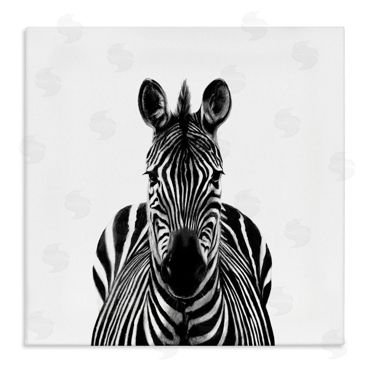 Victoria Borges Realistic Zebra Portrait Minimal Black White Wildlife Illustration Stretched Canvas Wall Art Print