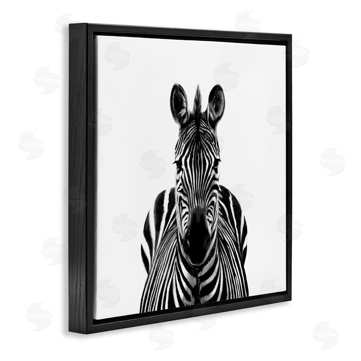 Victoria Borges Realistic Zebra Portrait Minimal Black White Wildlife Illustration Black Floating Frame Canvas Wall Art Print