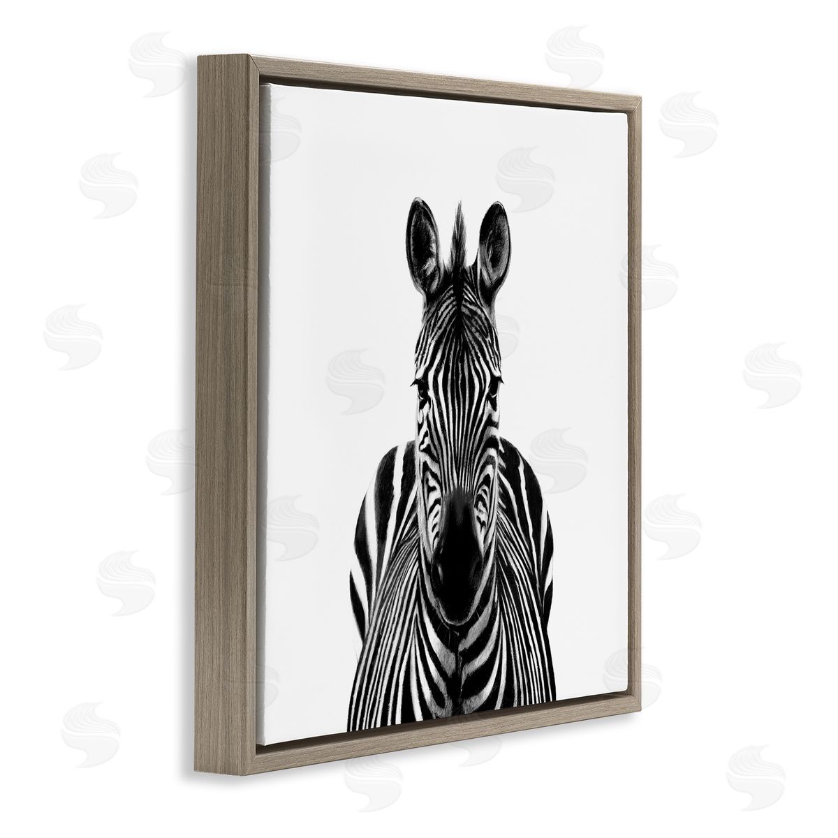 Victoria Borges Realistic Zebra Portrait Minimal Black White Wildlife Illustration Brown Floating Frame Canvas Wall Art Print