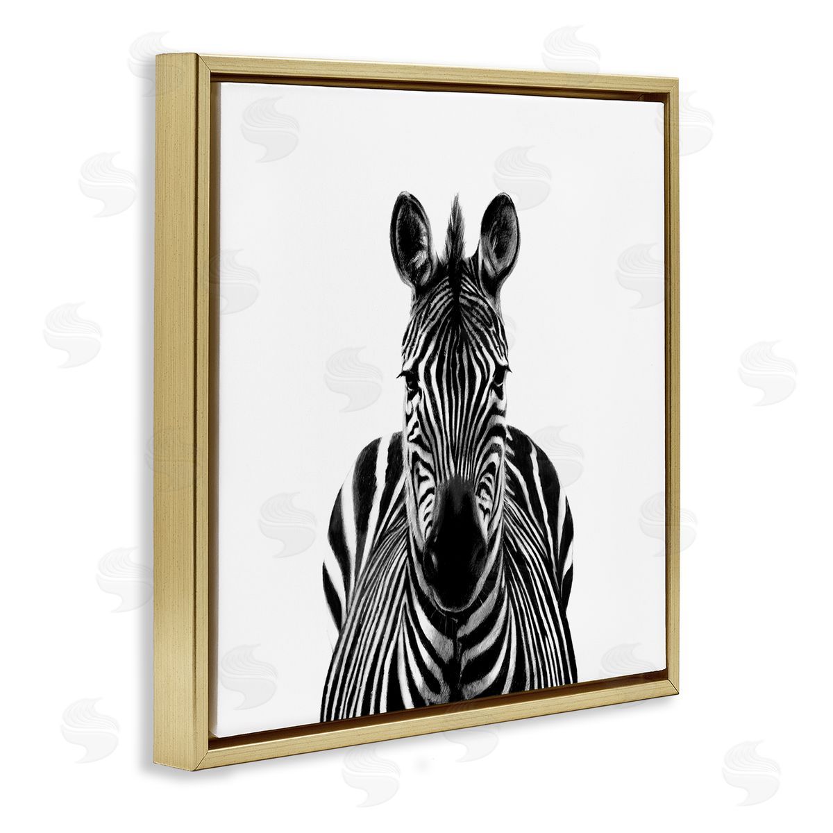 Victoria Borges Realistic Zebra Portrait Minimal Black White Wildlife Illustration Gold Floating Frame Canvas Wall Art Print