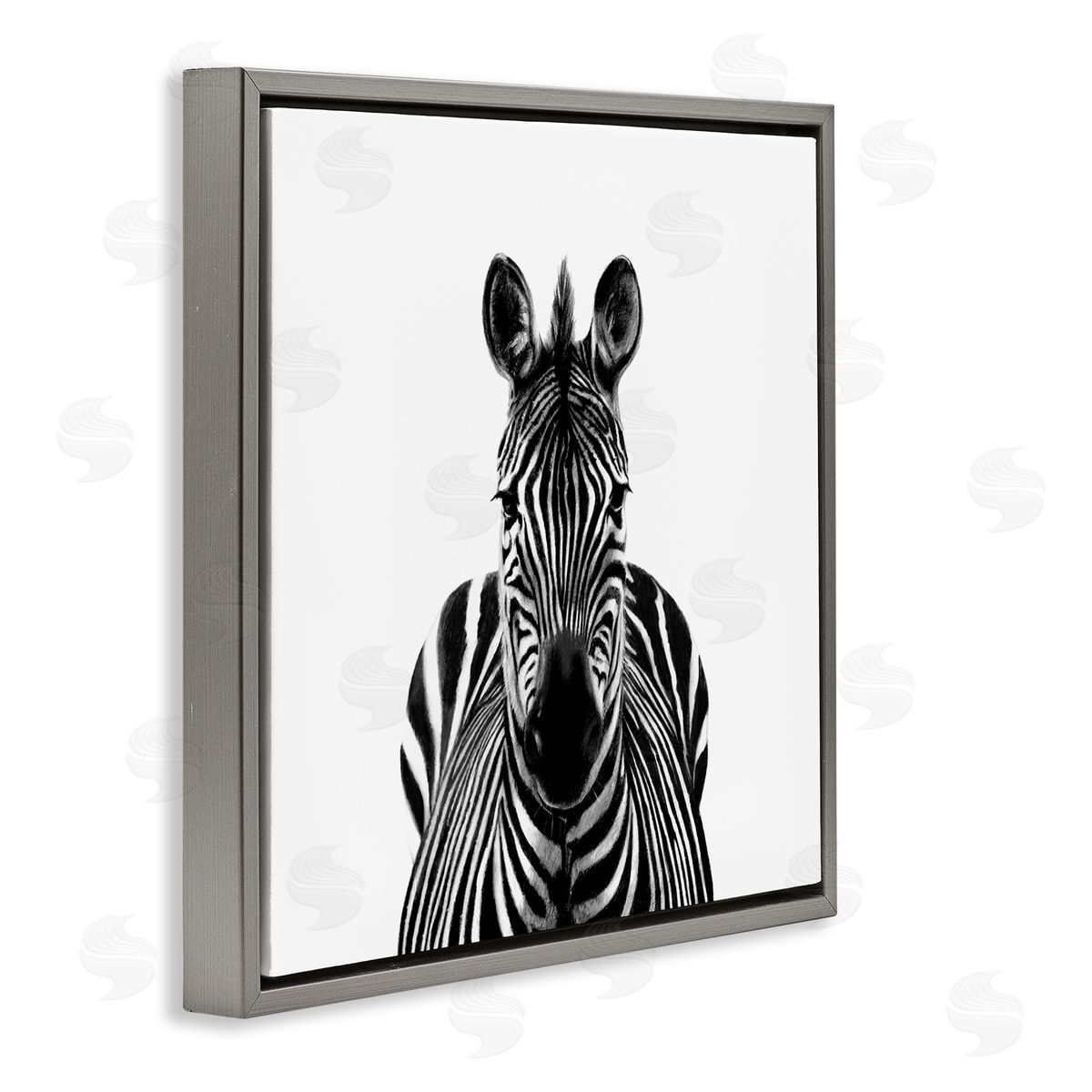 Victoria Borges Realistic Zebra Portrait Minimal Black White Wildlife Illustration Gray Floating Frame Canvas Wall Art Print
