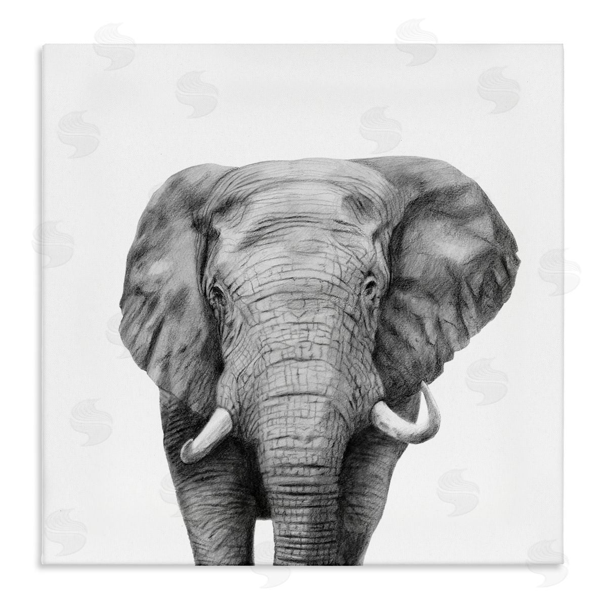 Victoria Borges Realistic Elephant Portrait Minimal Black White Wildlife Illustration Stretched Canvas Wall Art Print