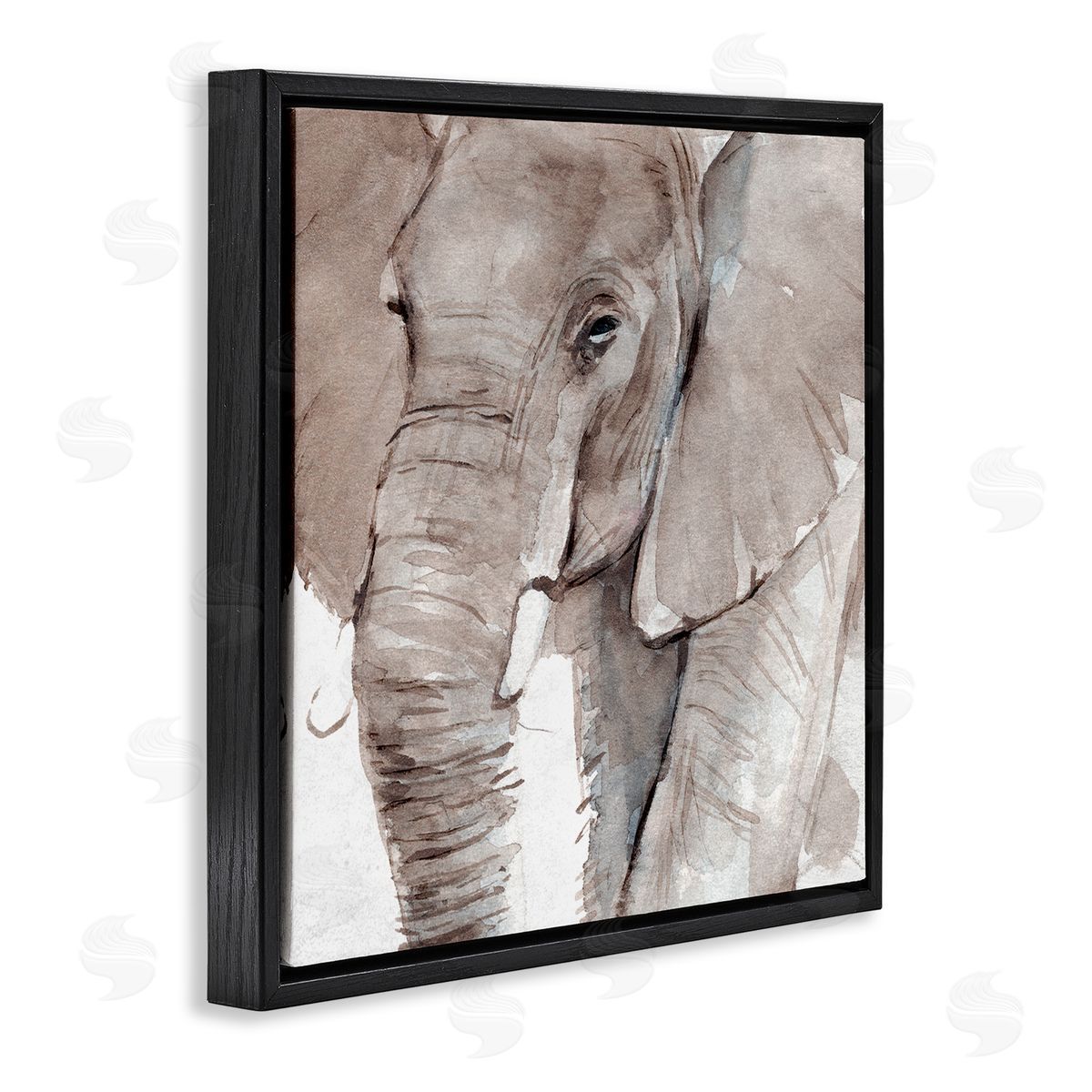 Annie Warren Elephant Trunk Animal Portrait Grey Wrinkles Small Husks Black Floating Frame Canvas Wall Art Print