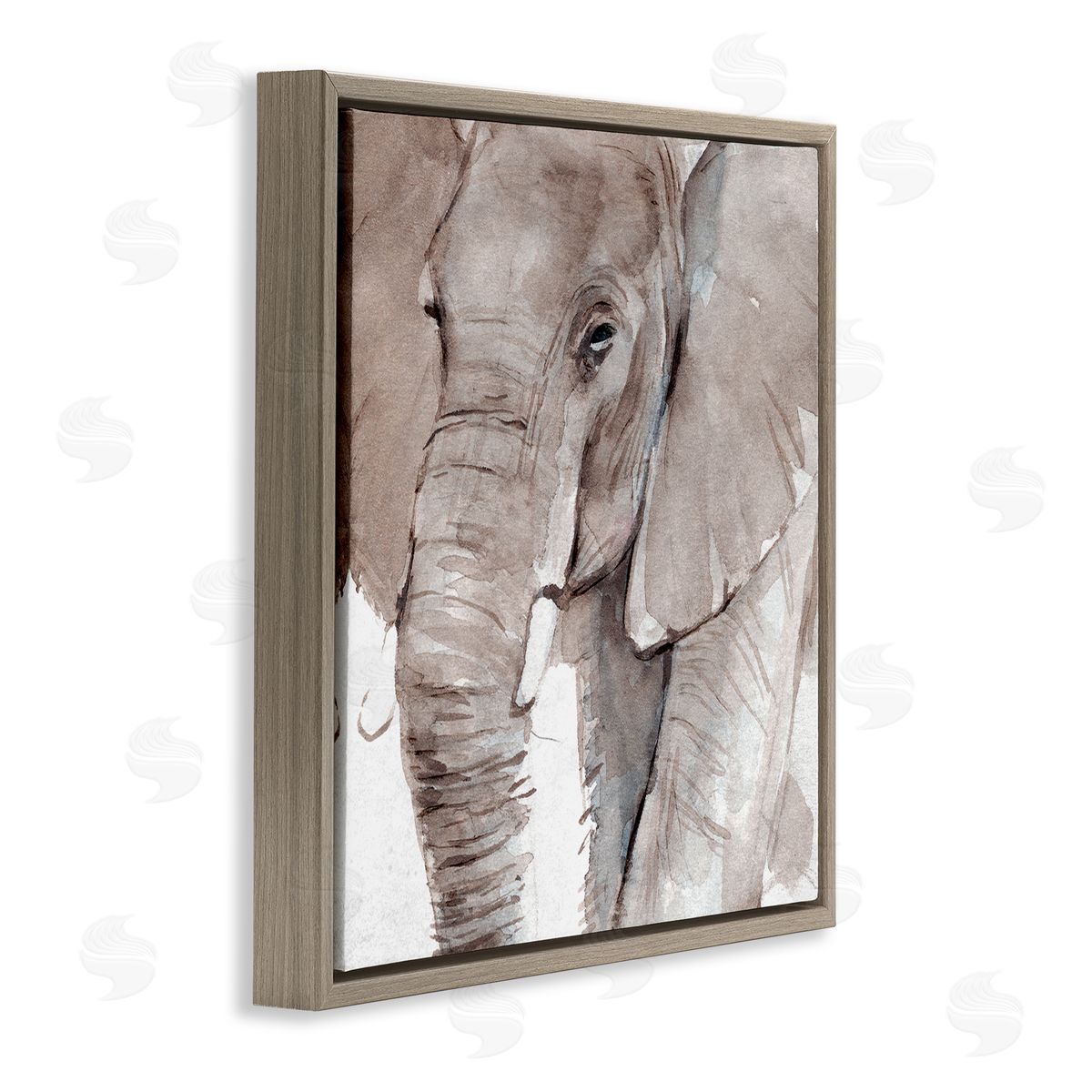 Annie Warren Elephant Trunk Animal Portrait Grey Wrinkles Small Husks Brown Floating Frame Canvas Wall Art Print