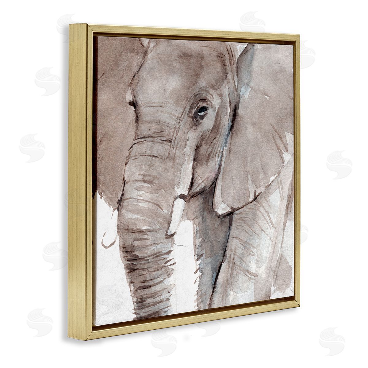 Annie Warren Elephant Trunk Animal Portrait Grey Wrinkles Small Husks Gold Floating Frame Canvas Wall Art Print