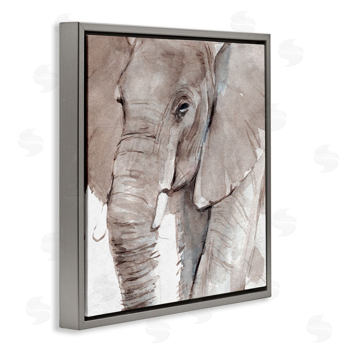 Annie Warren Elephant Trunk Animal Portrait Grey Wrinkles Small Husks Gray Floating Frame Canvas Wall Art Print